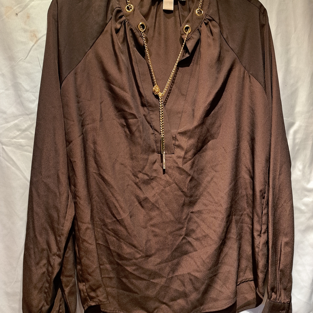 Elegant Brown Blouse with Gold Chain Detail